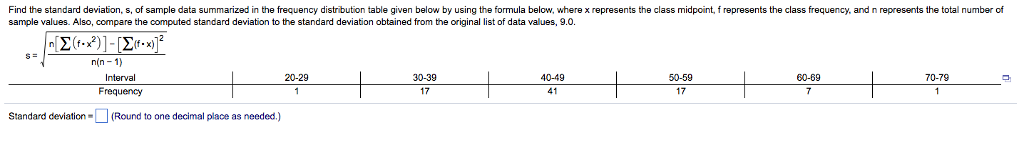 sample standard deviation calculator with class and frequency